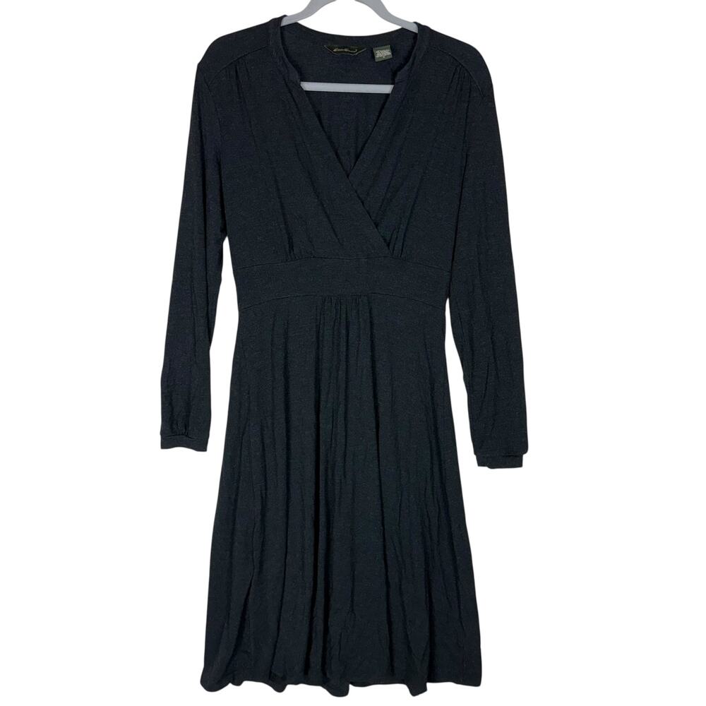 Eddie‎ Bauer Crossover Dress Womens Small Gray Stretch Surplice Neck Pleated